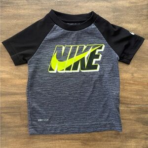 Nike Dri-fit Kids Black and Gray Tee with Neon Yellow Logo